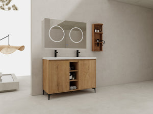 English Elm 48" Freestanding modern bathroom vanity with integrated white resin sink, soft-close doors, durable plywood finish Imitative Oak W999S00345