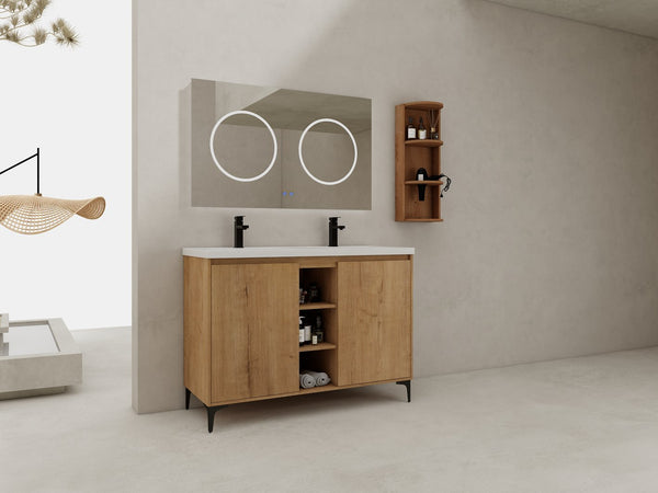 English Elm 48" Freestanding modern bathroom vanity with integrated white resin sink, soft-close doors, durable plywood finish Imitative Oak W999S00345
