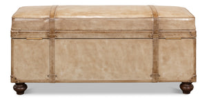 Sarreid Leather Trunk/Bench - Stylish Pearl Leather Storage, Durable Foam And Wood, Elegant Home Décor Piece Beige  40512