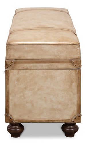 Sarreid Leather Trunk/Bench - Stylish Pearl Leather Storage, Durable Foam And Wood, Elegant Home Décor Piece Beige  40512
