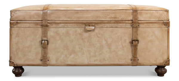 Sarreid Leather Trunk/Bench - Stylish Pearl Leather Storage, Durable Foam And Wood, Elegant Home Décor Piece Beige  40512