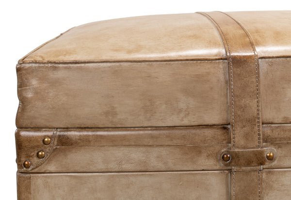 Sarreid Leather Trunk/Bench - Stylish Pearl Leather Storage, Durable Foam And Wood, Elegant Home Décor Piece Beige  40512