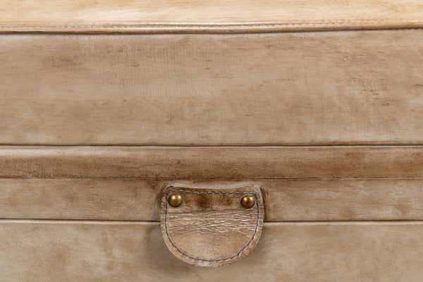 Sarreid Leather Trunk/Bench - Stylish Pearl Leather Storage, Durable Foam And Wood, Elegant Home Décor Piece Beige  40512