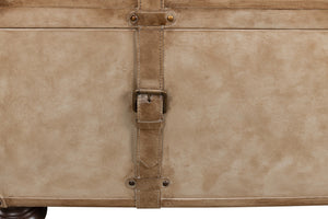 Sarreid Leather Trunk/Bench - Stylish Pearl Leather Storage, Durable Foam And Wood, Elegant Home Décor Piece Beige  40512