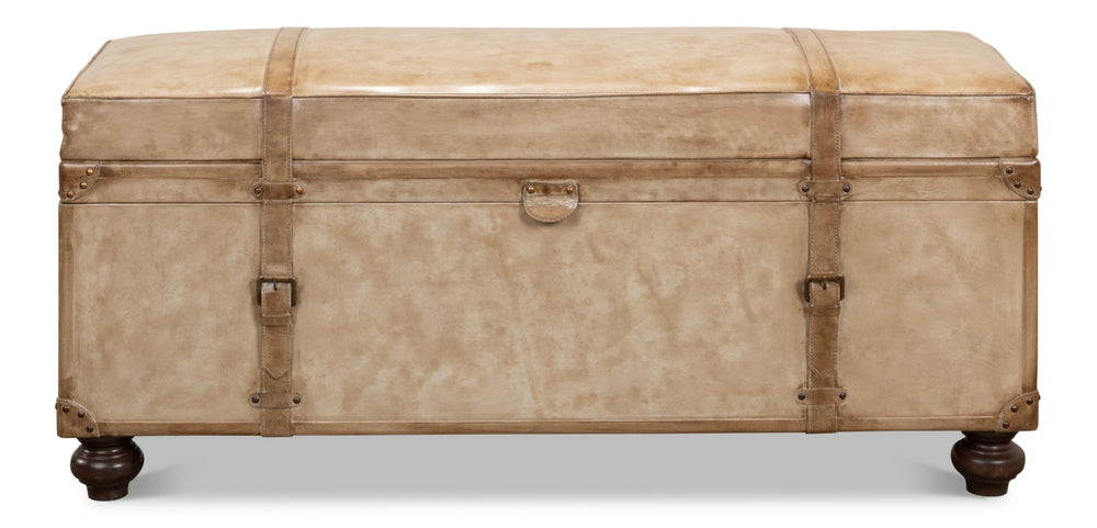 Sarreid Leather Trunk/Bench - Stylish Pearl Leather Storage, Durable Foam And Wood, Elegant Home Décor Piece Beige  40512