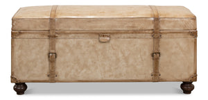 Sarreid Leather Trunk/Bench - Stylish Pearl Leather Storage, Durable Foam And Wood, Elegant Home Décor Piece Beige  40512