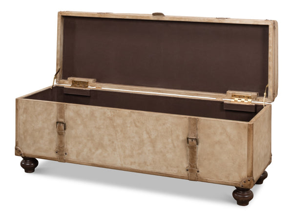 Sarreid Leather Trunk/Bench - Stylish Pearl Leather Storage, Durable Foam And Wood, Elegant Home Décor Piece Beige  40512