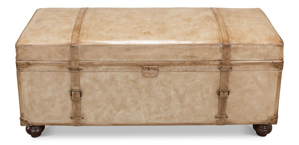Sarreid Leather Trunk/Bench - Stylish Pearl Leather Storage, Durable Foam And Wood, Elegant Home Décor Piece Beige  40512