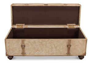 Sarreid Leather Trunk/Bench - Stylish Pearl Leather Storage, Durable Foam And Wood, Elegant Home Décor Piece Beige  40512