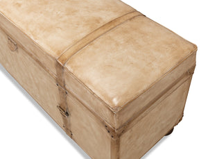 Sarreid Leather Trunk/Bench - Stylish Pearl Leather Storage, Durable Foam And Wood, Elegant Home Décor Piece Beige  40512