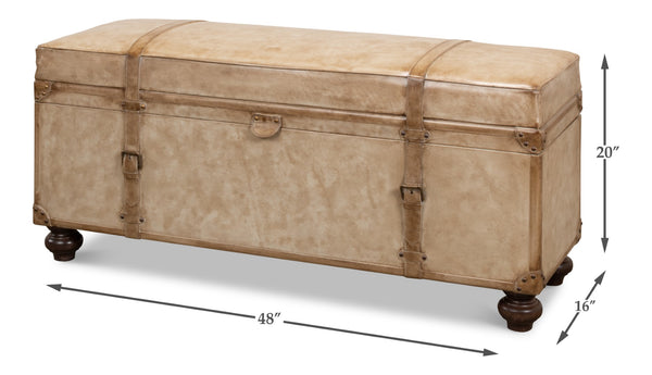 Sarreid Leather Trunk/Bench - Stylish Pearl Leather Storage, Durable Foam And Wood, Elegant Home Décor Piece Beige  40512