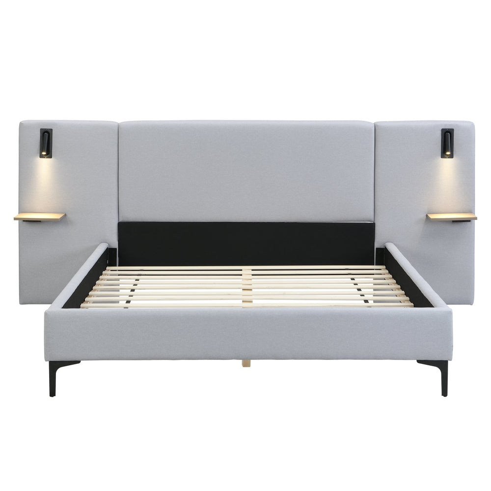English Elm Christopher Knight Home® - Chic Linen Upholstered Bed With Integrated Lighting & Shelving, Grey Queen, Stylish Bedroom Retreat N769P264794Q