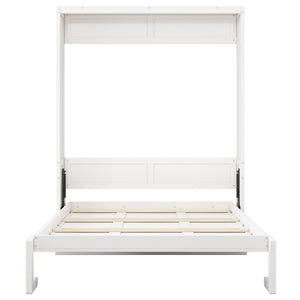 English Elm Full Murphy Bed with Side Cabinet, Desk Combo, USB Charging, Adjustable Shelves, 600lb Capacity, White BS7012008109C