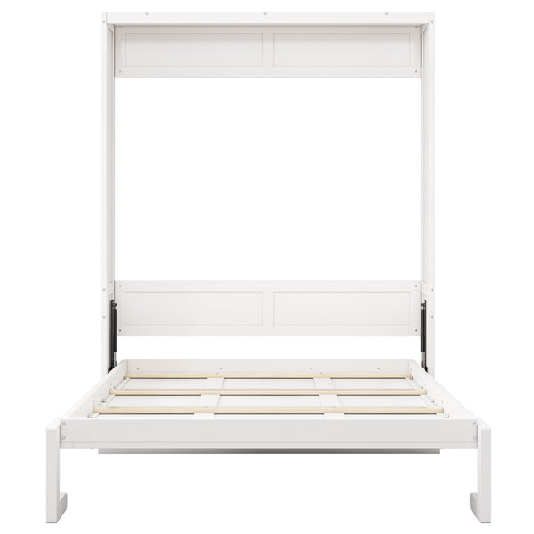 English Elm Full Murphy Bed with Desk & 2 Bookshelves, USB Ports, Adjustable Shelves, 600LB Capacity White BS7013008109C