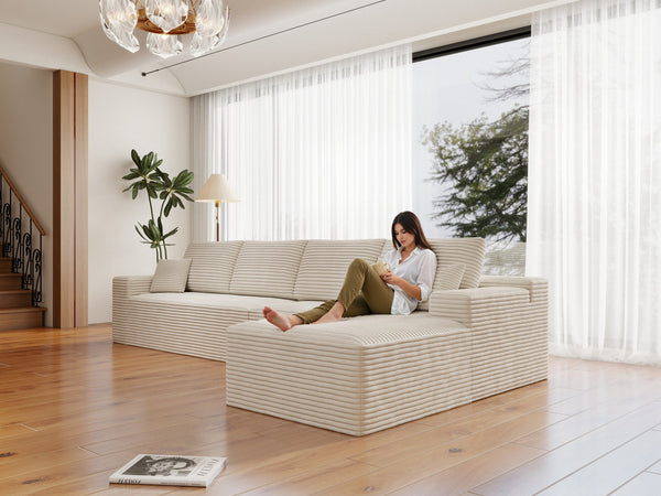 English Elm 131.9*68.9"Modular Sectional Sofa - Plush Corduroy, No Assembly, Versatile 4-Piece Design For Any Space W3819S00053