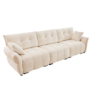 English Elm 3-Seater Sofa With 2 Pillows - Elegant Beige Chenille Upholstery, Solid Wood Frame, Modern Comfort W714S01136