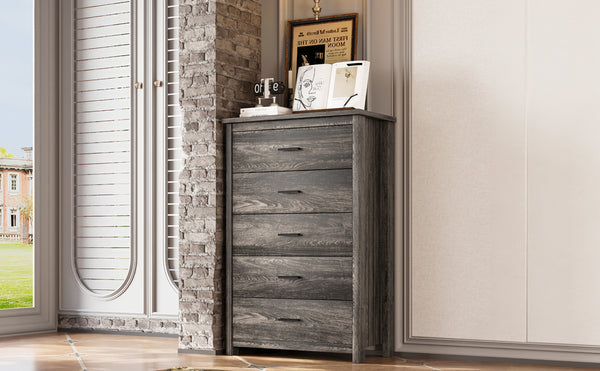 English Elm 4PCS Queen Bedroom Set with Storage Headboard & Built‑In Charging Station, 2 Nightstands, Dresser Antique Gray 54.25 L x 18.75 W x 9.25 H N733S307937A