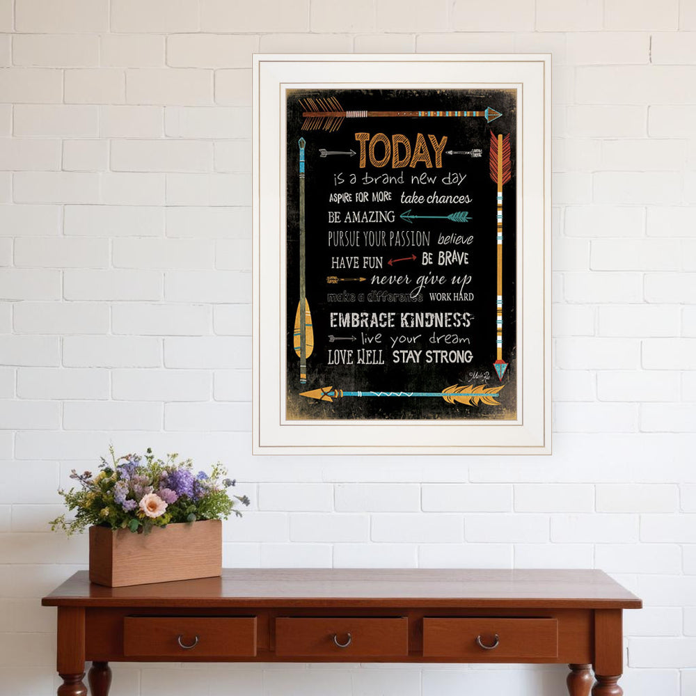 Homeroots Today Is A Brand New Day 1 White Framed Print Wall Art  Wood Paper And Texture 405204
