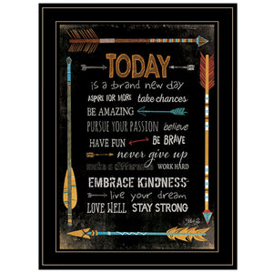 Homeroots Today Is A Brand New Day 2 Black Framed Print Wall Art  Wood Paper And Texture 405205