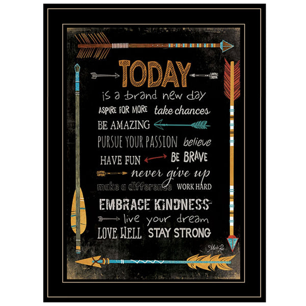 Homeroots Today Is A Brand New Day 2 Black Framed Print Wall Art  Wood Paper And Texture 405205