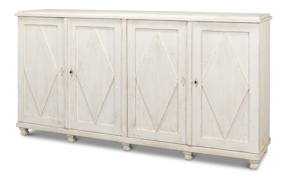 Sarreid Beecher Sideboard With 4 Doors - Stylish Whitewash Finish & 4 Fixed Shelves In Reclaimed Pine White  40521
