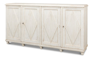 Sarreid Beecher Sideboard With 4 Doors - Stylish Whitewash Finish & 4 Fixed Shelves In Reclaimed Pine White  40521