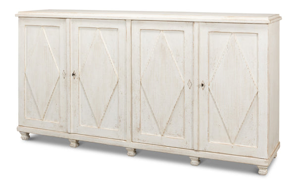 Sarreid Beecher Sideboard With 4 Doors - Stylish Whitewash Finish & 4 Fixed Shelves In Reclaimed Pine White  40521