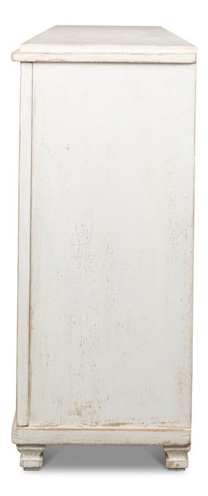 Sarreid Beecher Sideboard With 4 Doors - Stylish Whitewash Finish & 4 Fixed Shelves In Reclaimed Pine White  40521