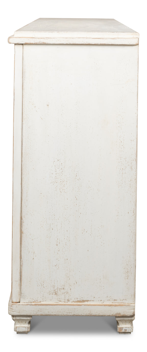 Sarreid Beecher Sideboard With 4 Doors - Stylish Whitewash Finish & 4 Fixed Shelves In Reclaimed Pine White  40521