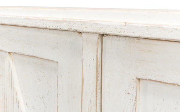 Sarreid Beecher Sideboard With 4 Doors - Stylish Whitewash Finish & 4 Fixed Shelves In Reclaimed Pine White  40521