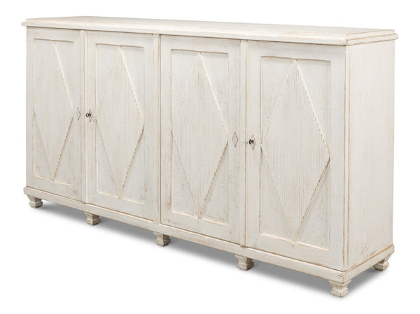 Sarreid Beecher Sideboard With 4 Doors - Stylish Whitewash Finish & 4 Fixed Shelves In Reclaimed Pine White  40521