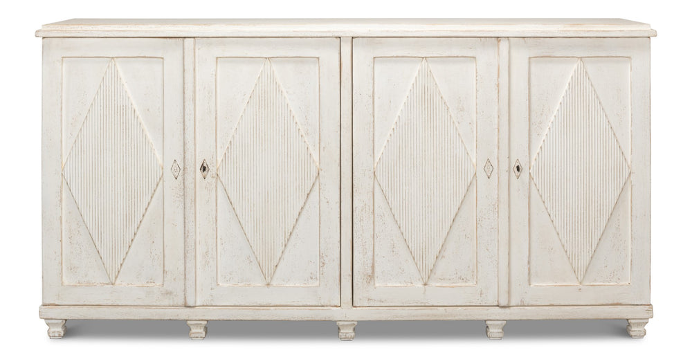 Sarreid Beecher Sideboard With 4 Doors - Stylish Whitewash Finish & 4 Fixed Shelves In Reclaimed Pine White  40521