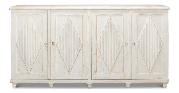 Sarreid Beecher Sideboard With 4 Doors - Stylish Whitewash Finish & 4 Fixed Shelves In Reclaimed Pine White  40521