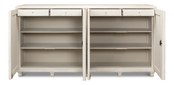 Sarreid Beecher Sideboard With 4 Doors - Stylish Whitewash Finish & 4 Fixed Shelves In Reclaimed Pine White  40521