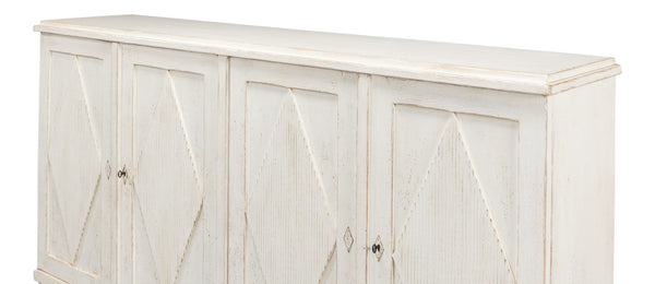 Sarreid Beecher Sideboard With 4 Doors - Stylish Whitewash Finish & 4 Fixed Shelves In Reclaimed Pine White  40521