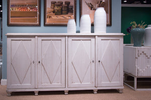 Sarreid Beecher Sideboard With 4 Doors - Stylish Whitewash Finish & 4 Fixed Shelves In Reclaimed Pine White  40521