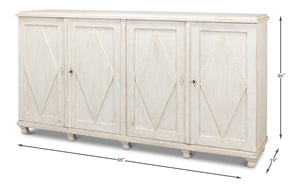 Sarreid Beecher Sideboard With 4 Doors - Stylish Whitewash Finish & 4 Fixed Shelves In Reclaimed Pine White  40521
