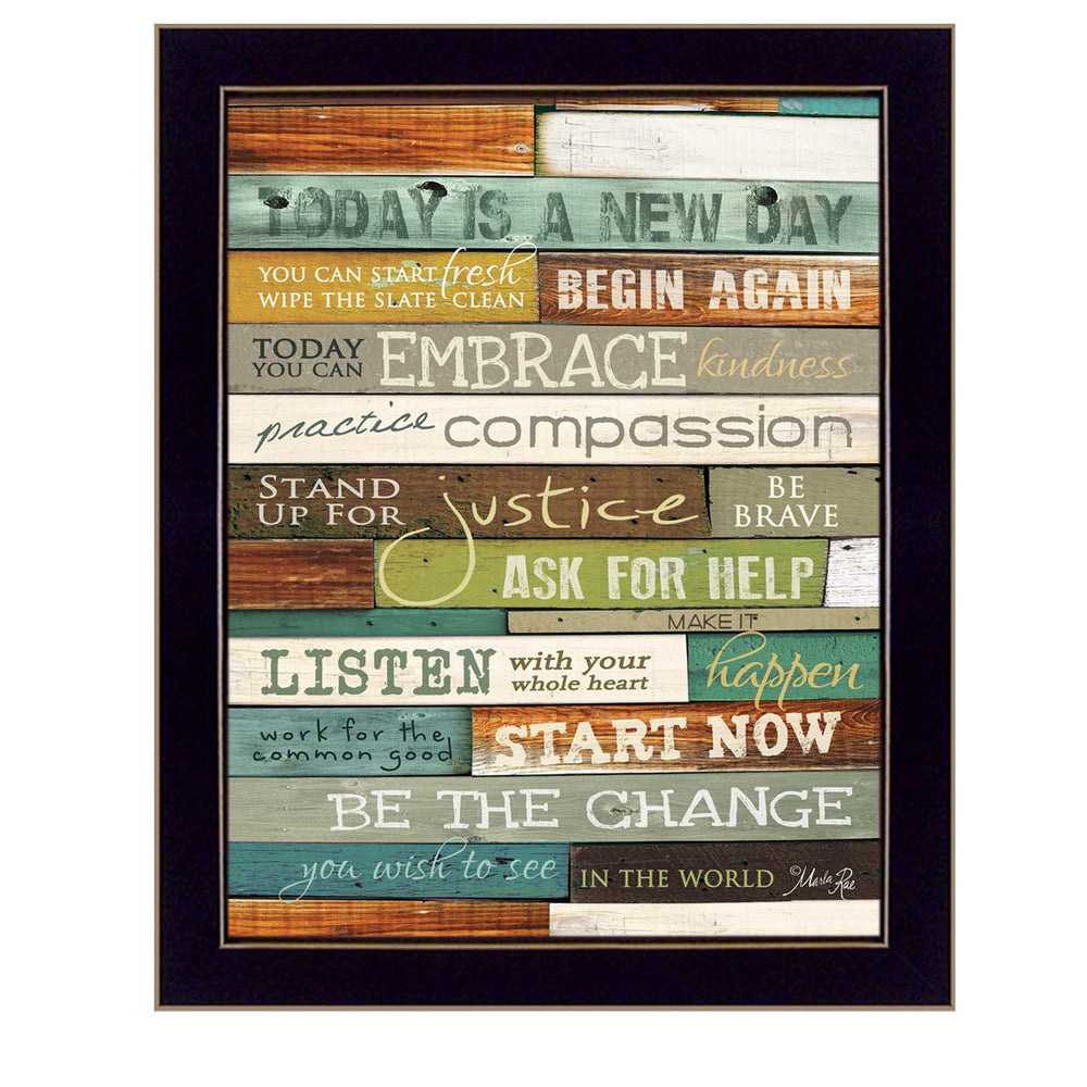 Homeroots Today Is A New Day 2 Black Framed Print Wall Art  Mdf Paper Print Texture 405247