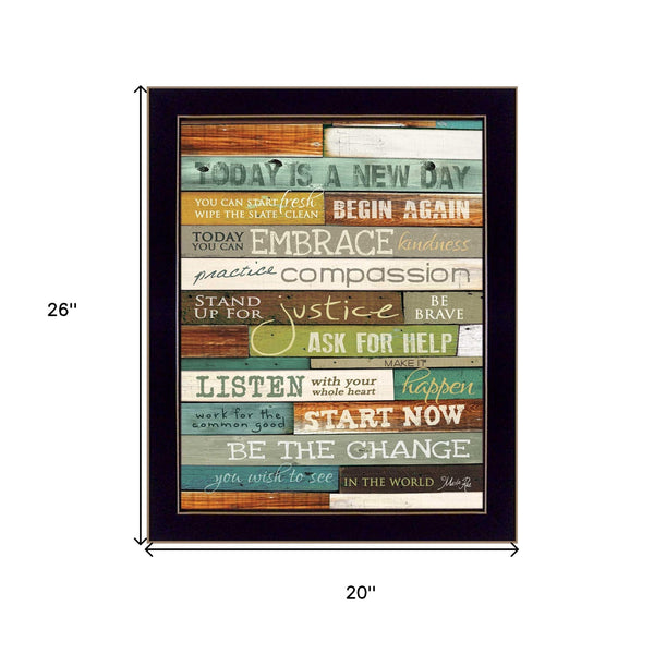 Homeroots Today Is A New Day 2 Black Framed Print Wall Art  Mdf Paper Print Texture 405247