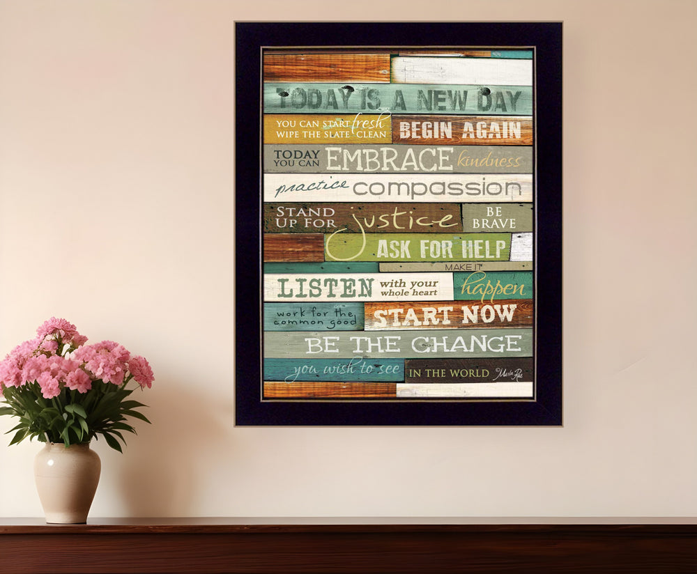 Homeroots Today Is A New Day 2 Black Framed Print Wall Art  Mdf Paper Print Texture 405247