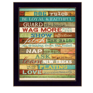 Homeroots Dog Rules 8 Black Framed Print Wall Art  Mdf Paper Print Texture 405249