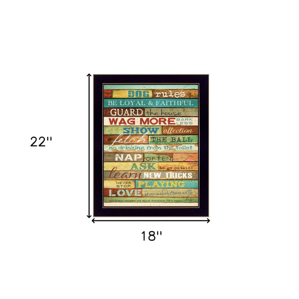 Homeroots Dog Rules 8 Black Framed Print Wall Art  Mdf Paper Print Texture 405249