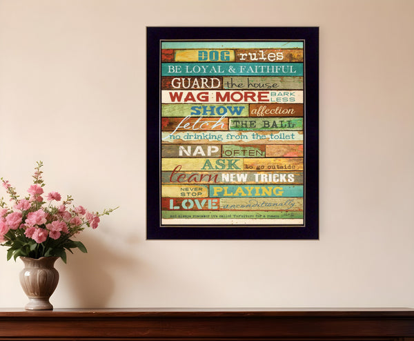 Homeroots Dog Rules 8 Black Framed Print Wall Art  Mdf Paper Print Texture 405249