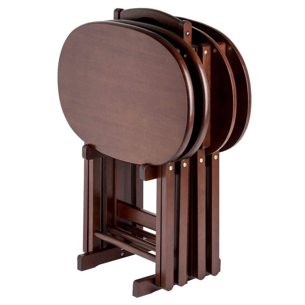 Winsome Wood Nathan 5-piece Snack Table Set - Stylish Oval Design, Solid Wood With Cappuccino Finish & Storage Rack Cappuccino Solid Wood 40524-winsome-wood