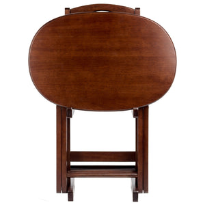 Winsome Wood Nathan 5-piece Snack Table Set - Stylish Oval Design, Solid Wood With Cappuccino Finish & Storage Rack Cappuccino Solid Wood 40524-winsome-wood