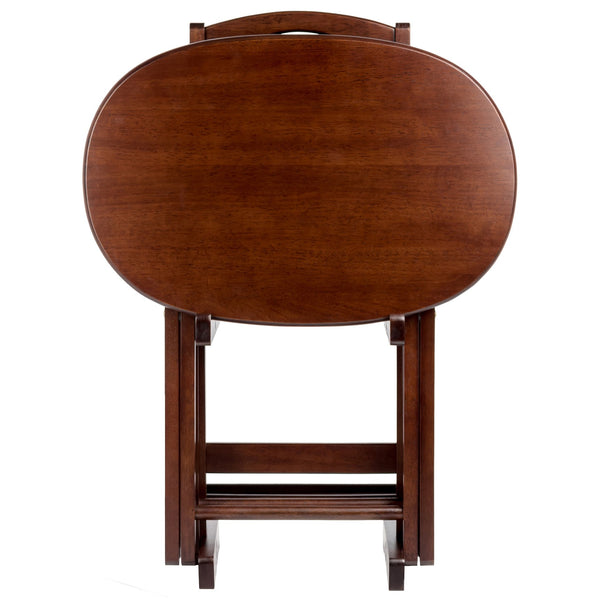 Winsome Wood Nathan 5-piece Snack Table Set - Stylish Oval Design, Solid Wood With Cappuccino Finish & Storage Rack Cappuccino Solid Wood 40524-winsome-wood