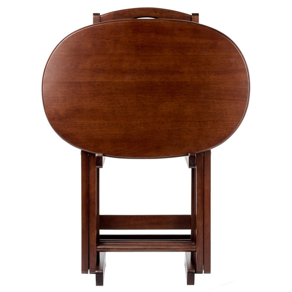 Winsome Wood Nathan 5-piece Snack Table Set - Stylish Oval Design, Solid Wood With Cappuccino Finish & Storage Rack Cappuccino Solid Wood 40524-winsome-wood