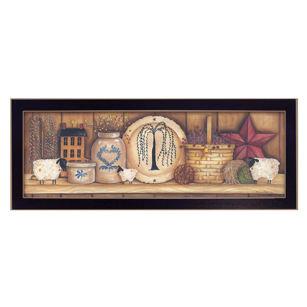 Homeroots Shelf Gathering 3 Black Framed Print Wall Art  Wood Product Paper Print Uv Coating 405257