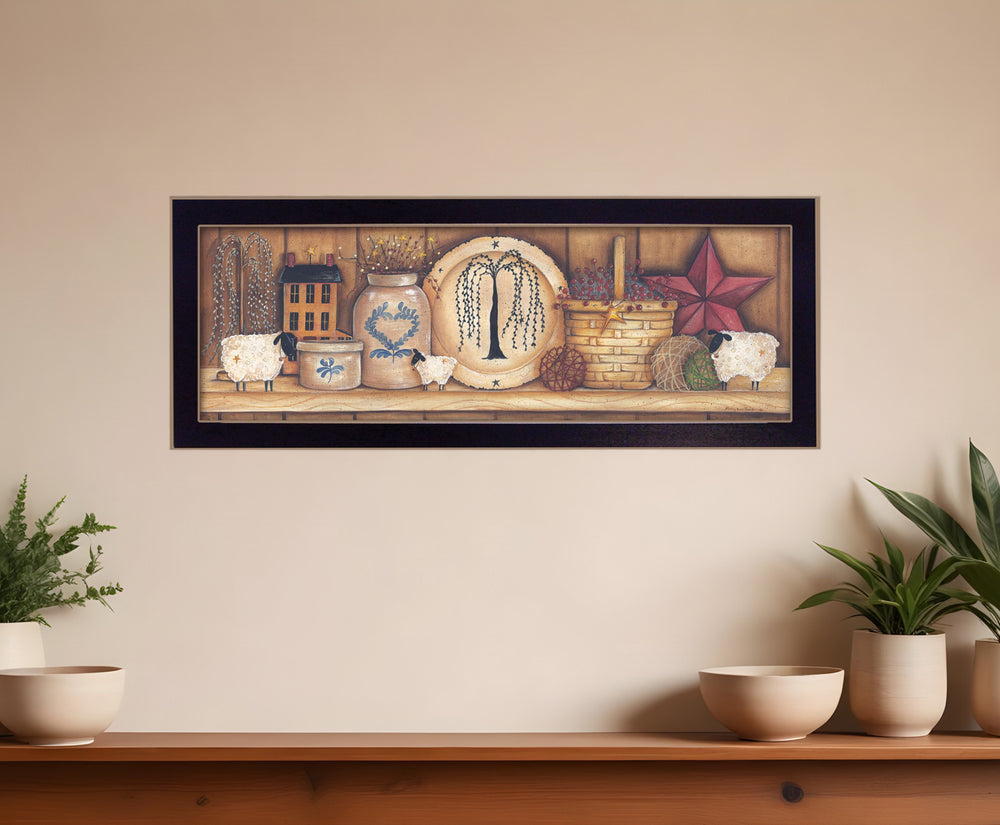 Homeroots Shelf Gathering 3 Black Framed Print Wall Art  Wood Product Paper Print Uv Coating 405257