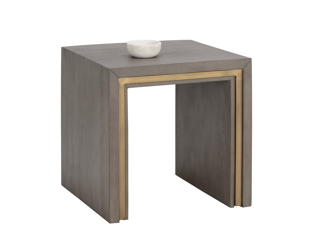 Sunpan Hilbert Side Table - Modern Grey Acacia Wood with Brass Trim, Sleek Design for Stylish Spaces